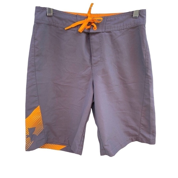 Under Armour Grey Orange Heat Gear Board Shorts Swim Sz 28 - Picture 1 of 10